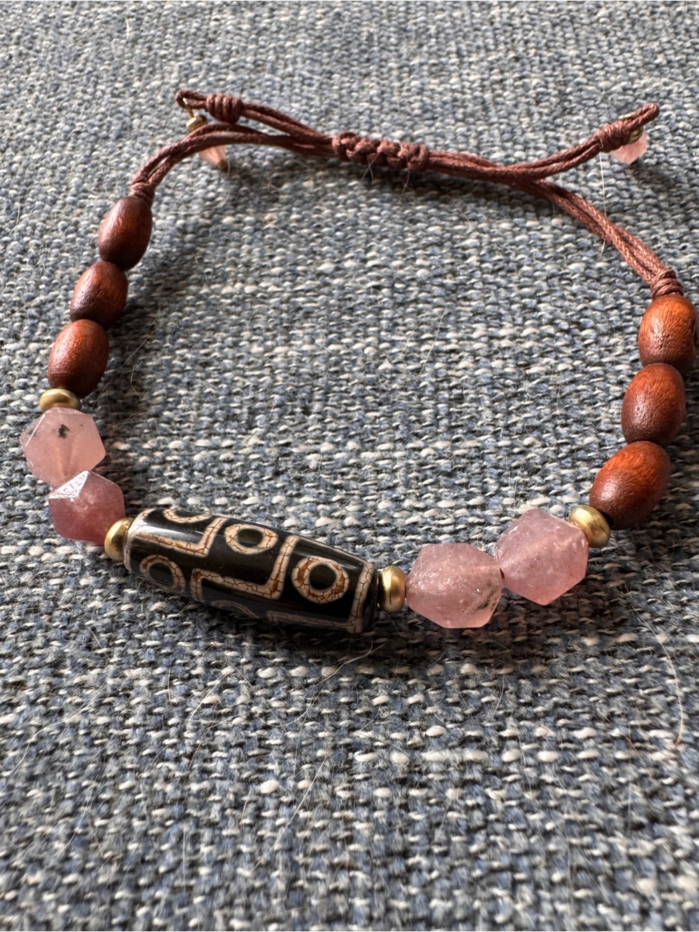 J. Jill Pink and Brown Beaded Bracelet with Dzi-Style Accent